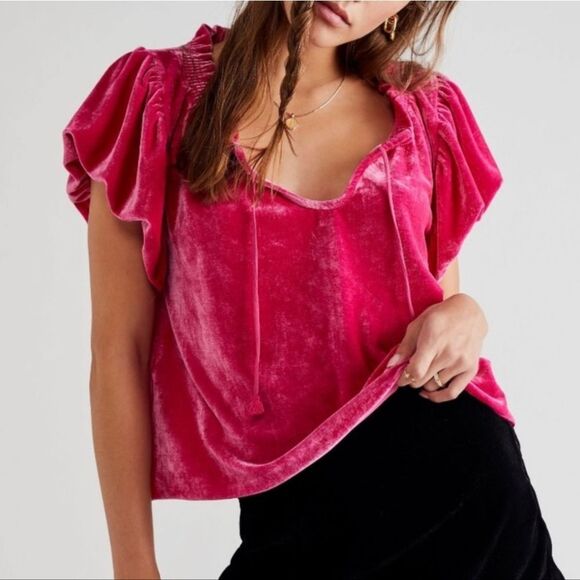 Free People Tops Free People Terese Top Womens Size Small Velvet Velour - Picture 1 of 12